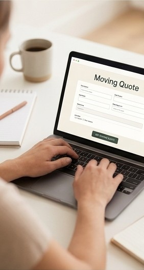 Customer getting a free moving quote online on a laptop
