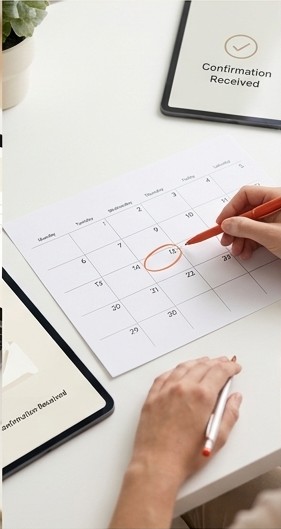 Confirming a moving booking and circling the move date on a calendar